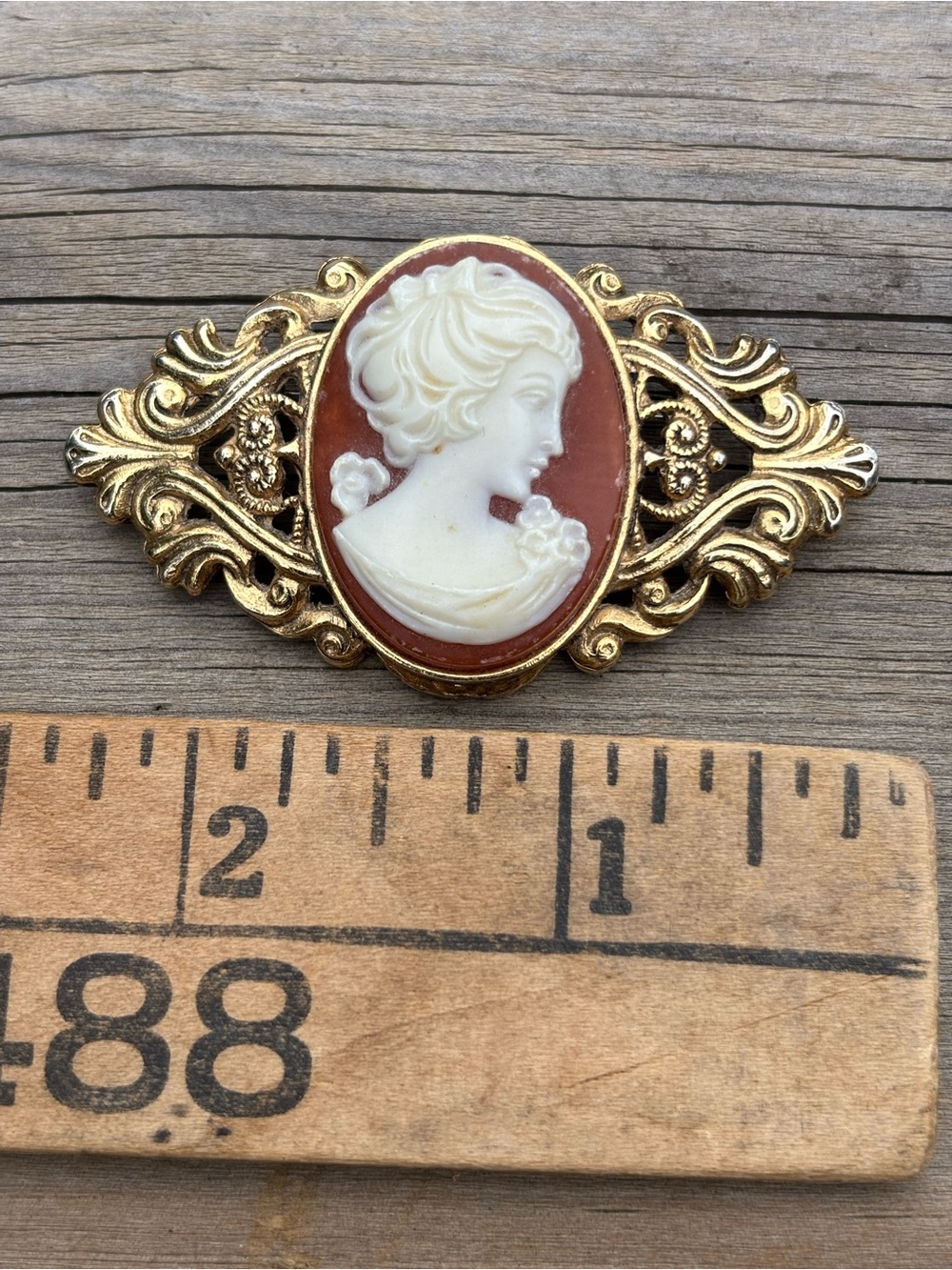 Vintage 1970s Victorian Revival Faux Carnelian Cameo Brooch Pin-Unsigned